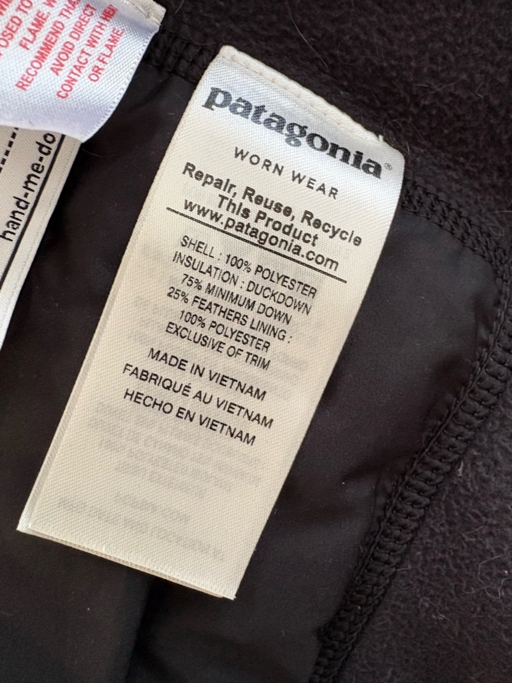 Patagonia Quilted Blue and Black Jacket with Orange Trim - Picture 5 of 5
